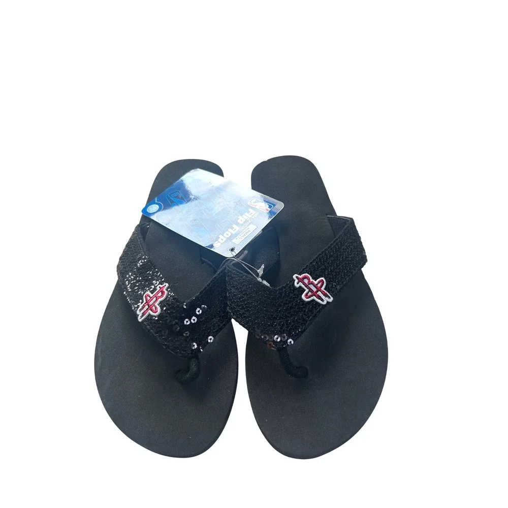 NWT‎ NBA Flip Flops Houston Rockets Sequin Slides Sandals Women's Small